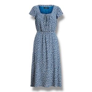 Lauren Ralph Lauren Blue Floral Midi Dress Size 14 – Elegant Boho Cottagecore